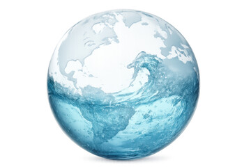 North and south america continents surrounded by water globe with big wave on transparent background