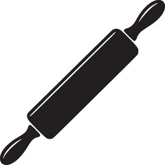 A black and white graphic illustration of a rolling pin on a plain white background surface view