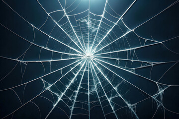 Obraz premium Intricate Spiderweb Against a Dark Backdrop, a Study in Geometric Patterns and Delicate Structural Design