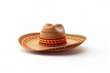 Woven straw sombrero with colorful patterned hatband, representing mexican culture and celebrations
