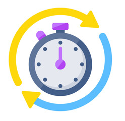 Modern Flat Icon: Stopwatch with Circular Arrows, Time Management Concept, Efficient Workflow