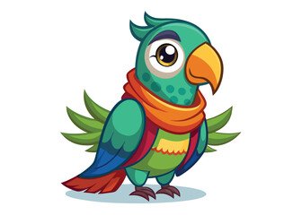 Cozy Parrot in Colorful Scarf Autumn or Winter Themed Flat Vector Illustration Design 
