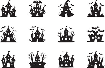Spooky Halloween Haunted Houses Silhouettes