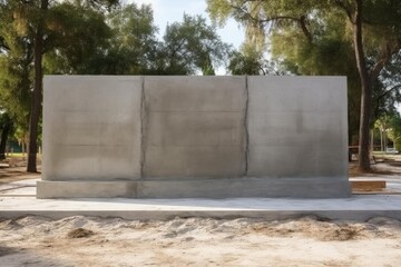 Fototapeta premium Construction of a concrete wall in a park setting, surrounded by trees