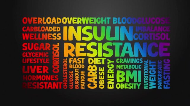 Insulin resistance concept, Text Design Animation typography seamless loop video motion graphics Intro 4k, Animated Tag Word Cloud kinetic typography Word Art Looping Text effects lettering rainbow ty