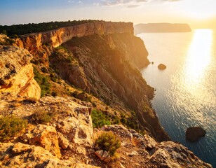 view at the top of a cliff looking down at the water below