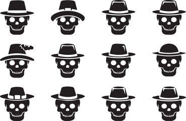 Halloween Skull Heads with Various Hats