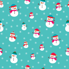 seamless winter pattern with snowmen and snowflakes.eps