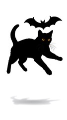 Fototapeta premium Black cat silhouette with bat