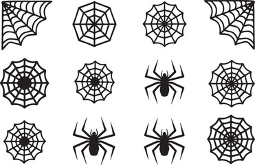 Collection of Spiderwebs and Spider Silhouettes for Halloween Decorations