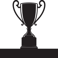 A black silhouette of a trophy with handles on a pedestal against a white background design element