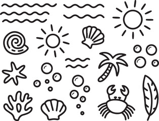 Hand Drawn Tropical Sea Elements Set

