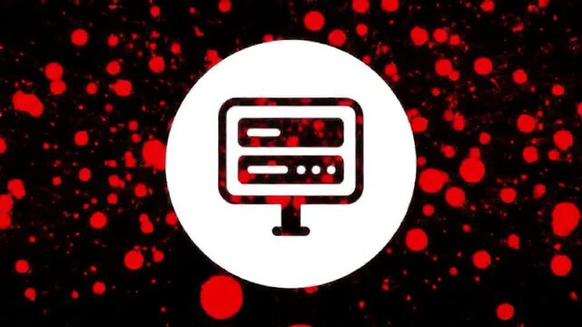 Computer server icon in white circle against red splatter background