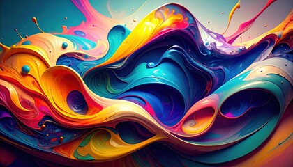 Abstract Colorful Paint Splashes and Flowing Forms