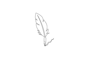 Pen feather continuous one line drawing vector illustration
