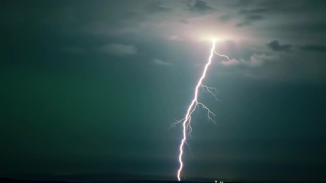 Powerful Lightning Strike in Dark Storm Clouds