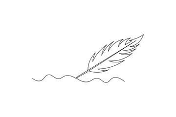 Pen feather continuous one line drawing vector illustration
