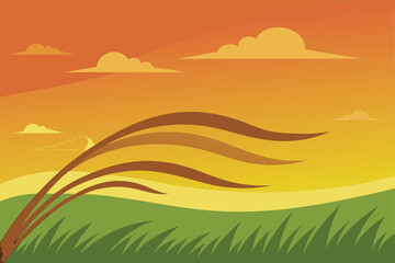 Obraz premium windy grass field at dawn