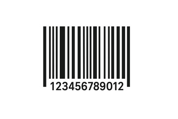 Universal retail barcode icon with numeric code, UPC style black stripes vector symbol for product labelling, scanning, inventory tracking, point of sale, commerce illustration