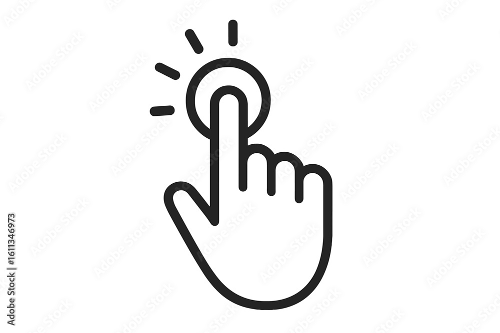 Poster hand pointer clicking button icon. finger tap press touch symbol. click gesture for touchscreen, cur
