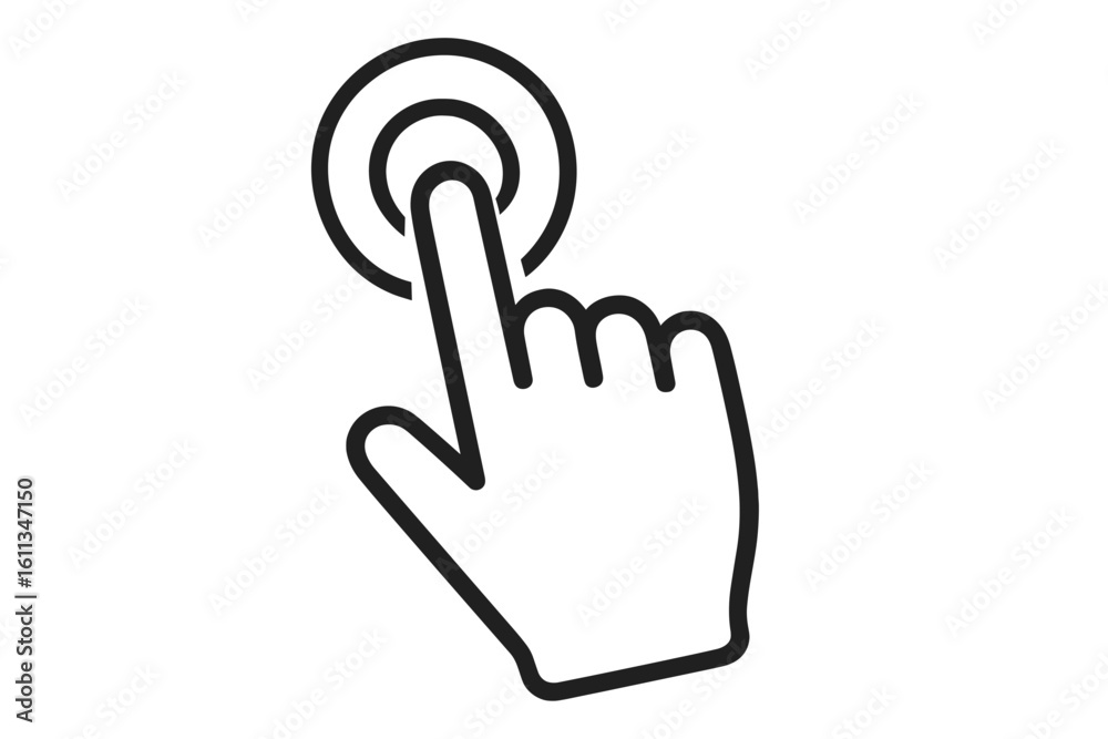 Poster hand pointer clicking push button icon outline. touchscreen tap gesture vector illustration. ui clic