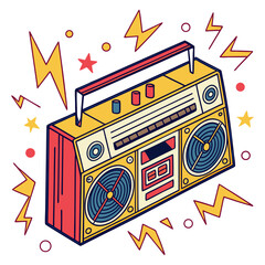 Retro Yellow and Red Boombox Isometric Illustration