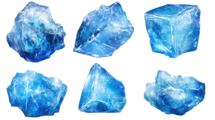 ice cubes in blue on white background