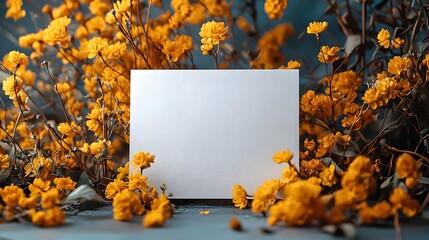 A vibrant golden calligraphic art piece on a blank white card  long title A minimalist blank white card framed by a vibrant arrangement of