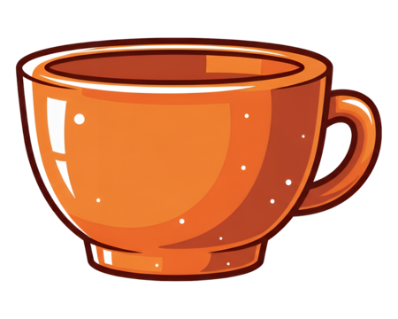 3D orange ceramic cup icon with smooth glossy finish and transparent background