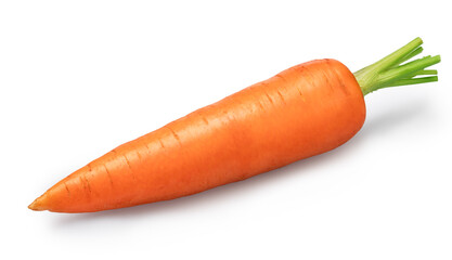 One fresh ripe carrot isolated on white background. File contains clipping path.