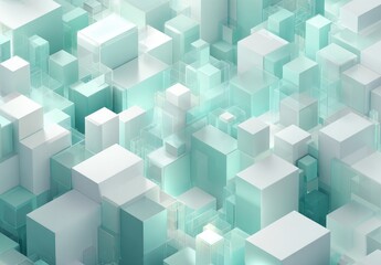 Fototapeta premium Abstract cityscape of light mint and white cubes