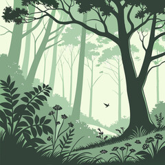 Serene Green Forest Path, Pixel Art Illustration