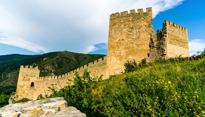 Obraz premium Ancient stone fortifications on a hillside