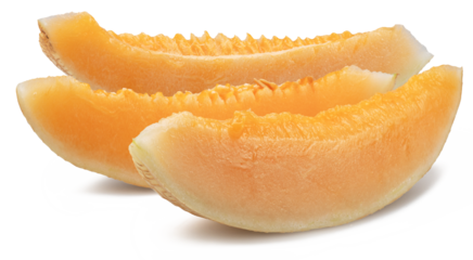 White oval melon slices isolated on white background. Cut out PNG file.