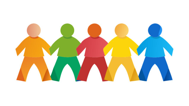 Colorful paper chain people holding hands vector illustration for teamwork and community concept design