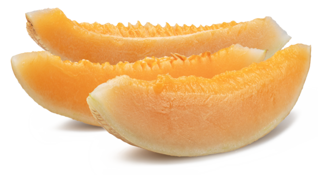 White oval melon slices isolated on white background. Cut out PNG file.