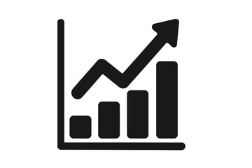 Upward trending bar chart with rising arrow symbolizing business growth, financial success, increasing sales, data analytics, performance metrics, economic progress, vector icon