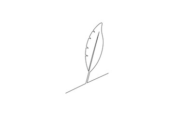 Pen feather continuous one line drawing vector illustration
