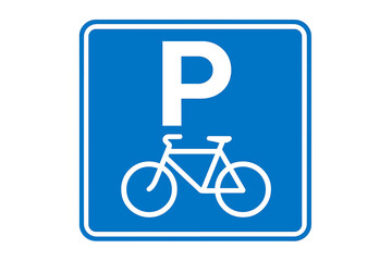 Blue bicycle parking sign vector illustration. Bike parking symbol road traffic sign. Transportation infrastructure parking zone indicator symbol graphic design