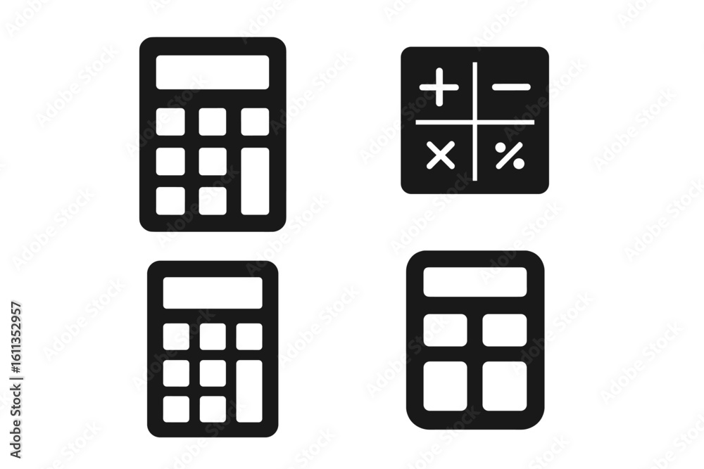 Poster calculator icon set mathematics symbols app ui website vector graphics. math calculation business fi