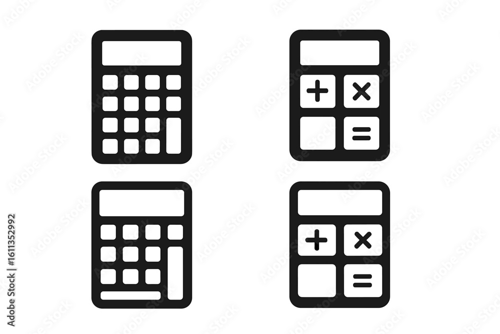Poster calculator icon set collection. math symbol vector graphics for app ui website design. digital compu