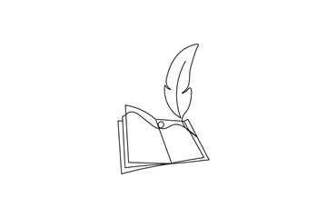 Pen feather continuous one line drawing vector illustration
