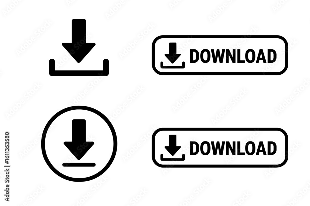Poster download button icons set. web interface elements. arrow download symbols for website app software. 