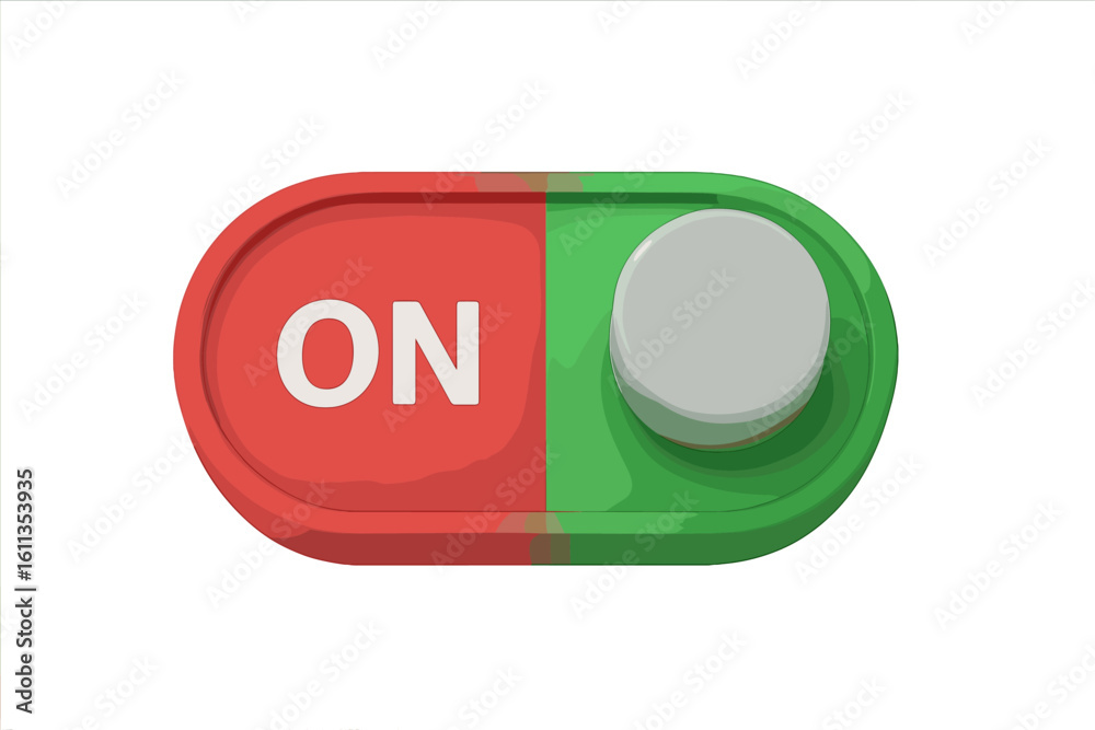 Poster toggle switch button on position. ui interface element. red green slider control. 3d vector icon iso