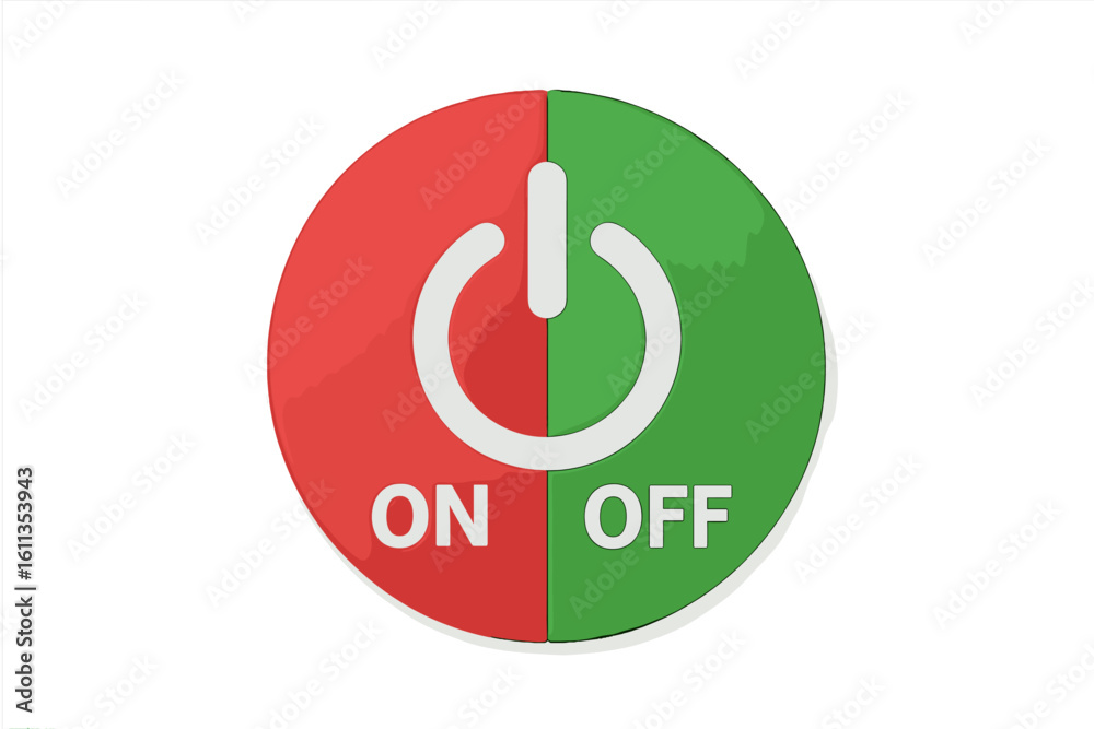 Poster power button icon on off switch symbol red green toggle control interface element vector illustratio