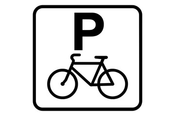 Bicycle parking sign icon vector symbol. Bike parking zone marker black white. Transportation parking lot symbol vector illustration transparent background