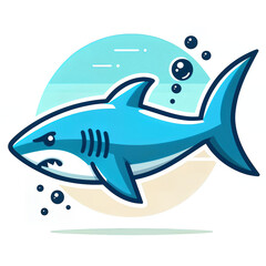 Obraz premium Cartoon Shark Swimming in Ocean