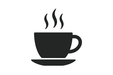 Hot coffee cup icon with steam flat vector design. Tea mug symbol for cafe restaurant app website UI. Beverage drink silhouette graphic element food service digital interface