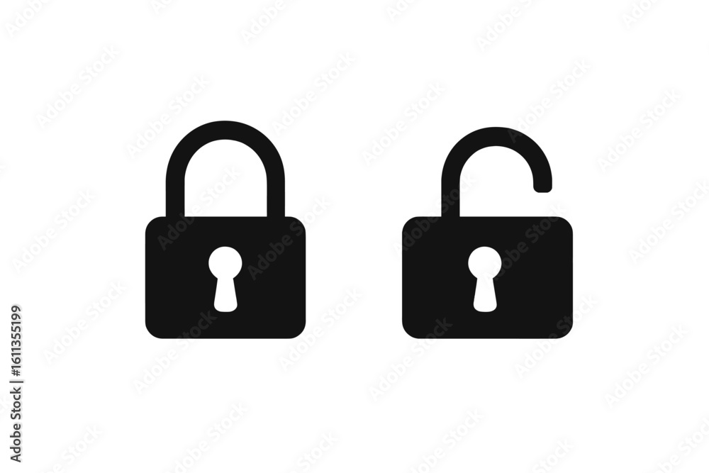 Poster lock unlock icon set. security privacy padlock symbols. ui ux interface elements. app website design