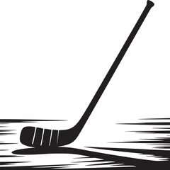 A black and white graphic of a hockey stick on a surface with horizontal lines and a white background